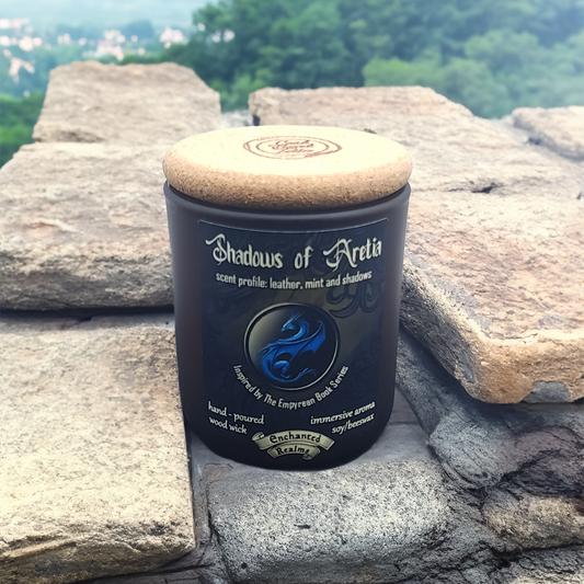 Shadows of Aretia Candle – Bookish Flames by Card Board Tables