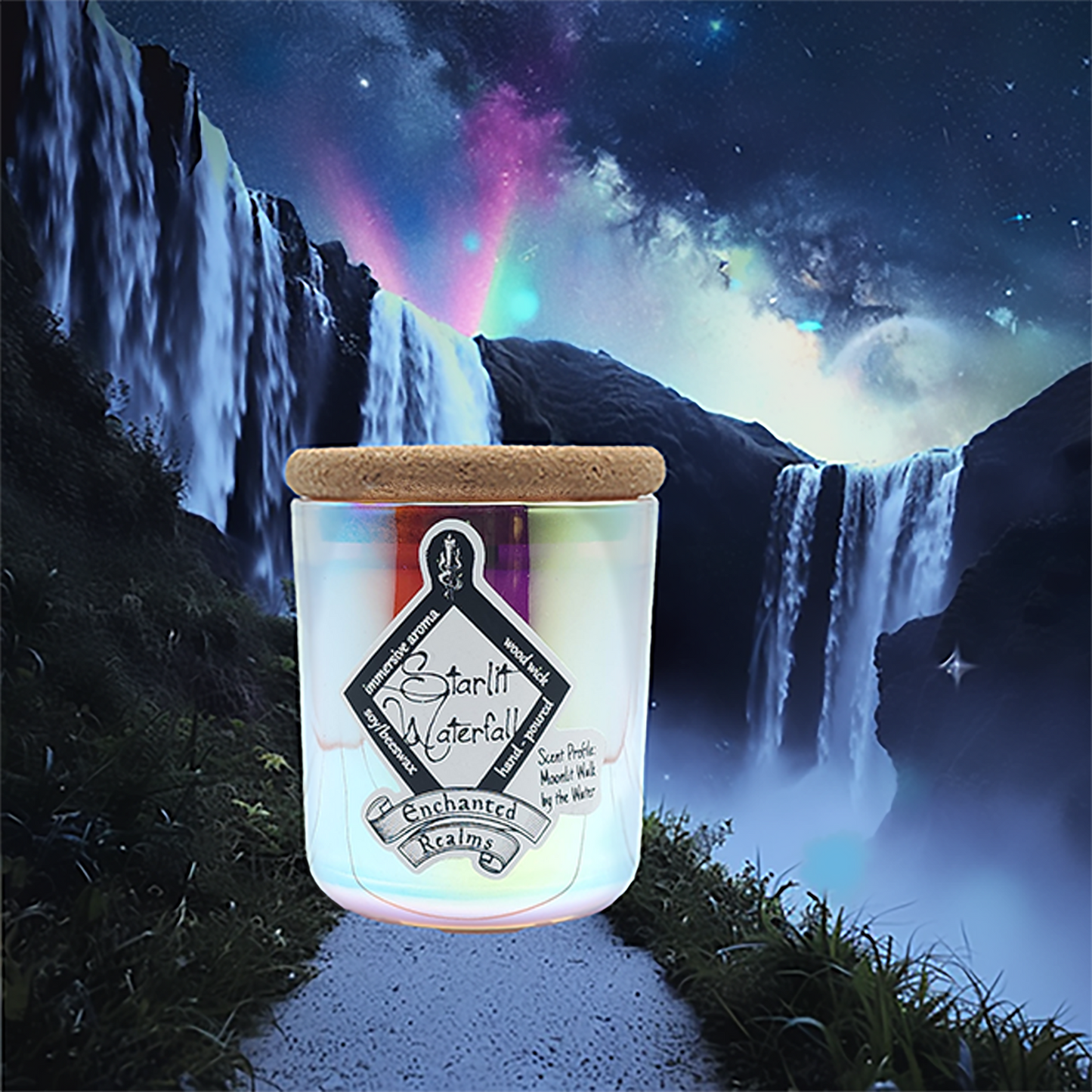 Starlit Waterfall Candle – Enchanted Realms by Card Board Tables